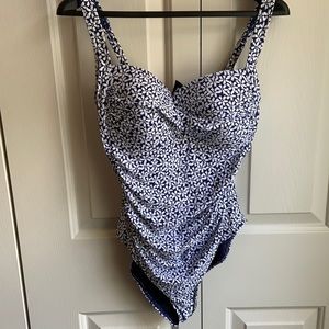 Niptuck One Piece Halter Ruched Floral Swim Suit